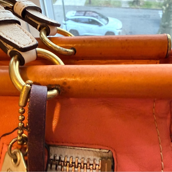 COACH | Louisa Satchel (2011) #19276, Beige and Coral Color Block - Picture 7 of 17